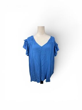 torrid Blue V-Neck ruffle Sleeve Blouse size 1-1X/14-16